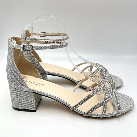 Touch Ups Womens 12M Zoey Silver Sparkly Low Block Heels Dress Sandals Shoes - Picture 1 of 14